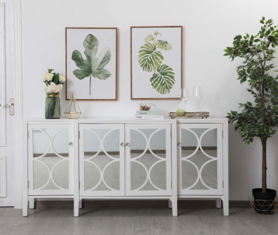 Skyler Mirrored Credenza in White