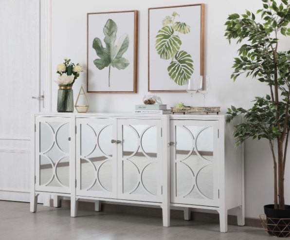 Skyler Mirrored Credenza in White