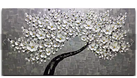 Grey Blooming Tree Hand Painted Wall Art