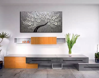 Grey Blooming Tree Hand Painted Wall Art