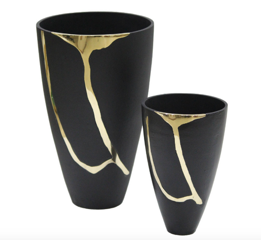 Metal Cracked Design Vases, Set of 2