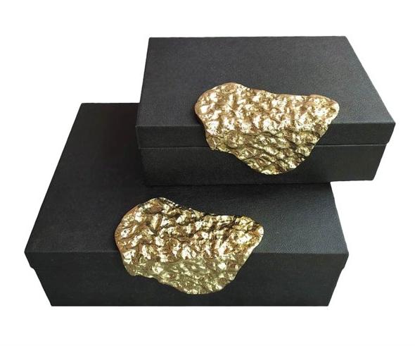 Leather Boxes with Antique Grain, Set of 2