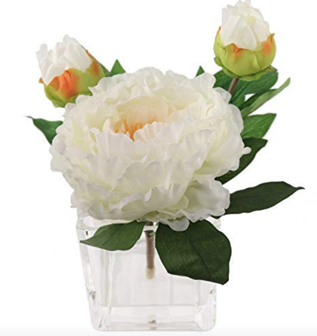 Peony Silk Floral Arrangement with Glass Vase