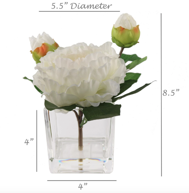 Peony Silk Floral Arrangement with Glass Vase