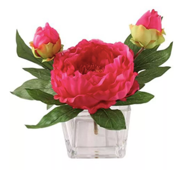 Peony Silk Floral Arrangement with Glass Vase