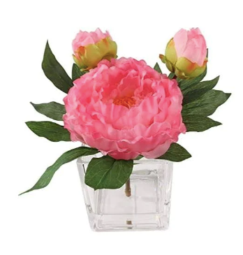 Peony Silk Floral Arrangement with Glass Vase