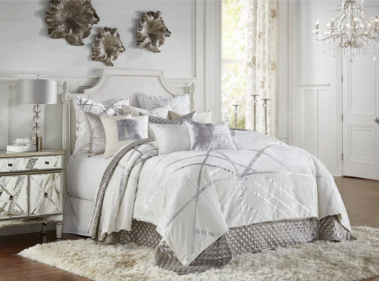 Rica Ivory & Silver Duvet and Matching Pillow Sham