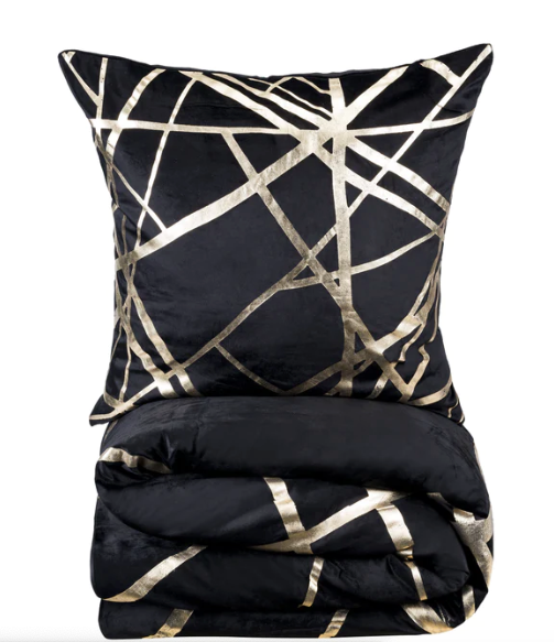Rica Black & Gold Duvet and Matching Pillow Sham