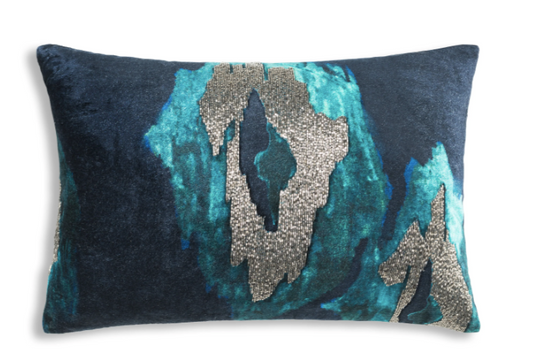 Jade II Navy Aqua Blue Ikat Pillow