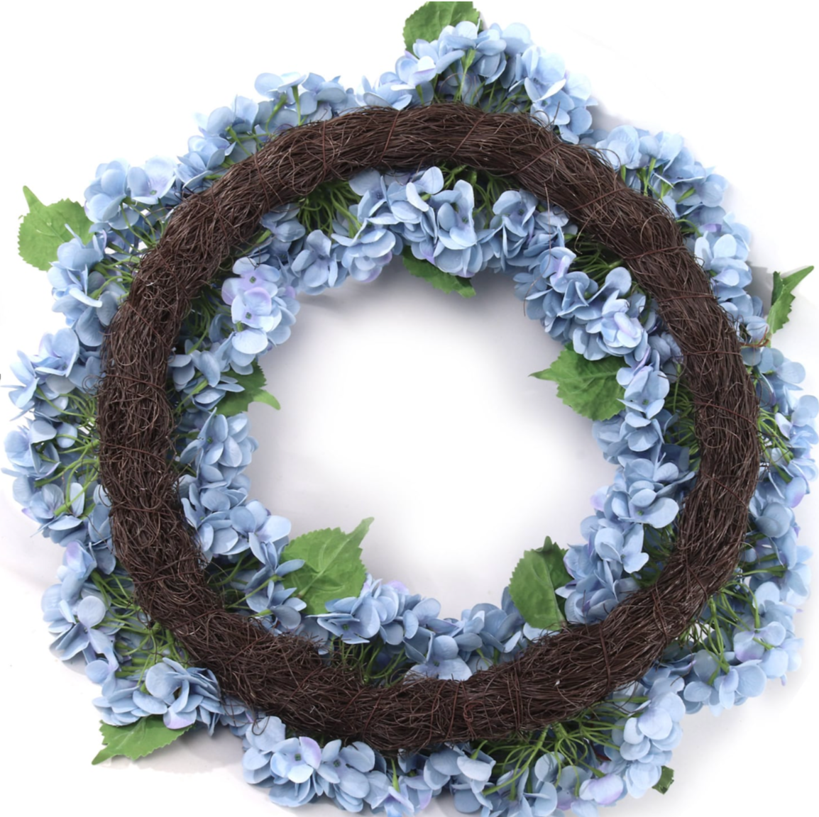 Large Luxury Blue Silk Hydrangea Wreath, 24in All Season UV Resistant