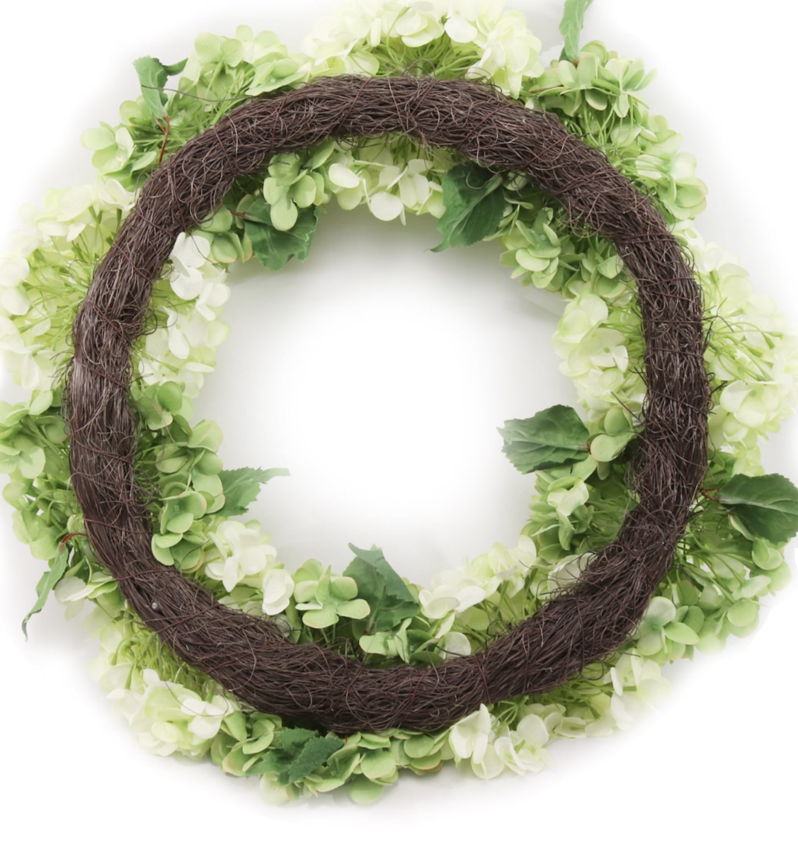 Capri Green Silk Hydrangea Flower Wreath, 24in Lifelike High end