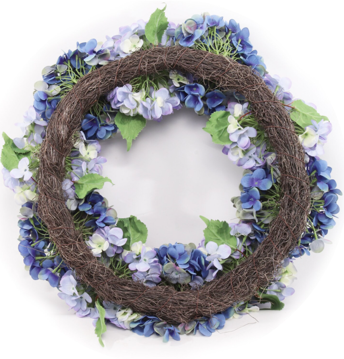 Large Luxury Mixed Blue Silk Hydrangea Wreath, 24in