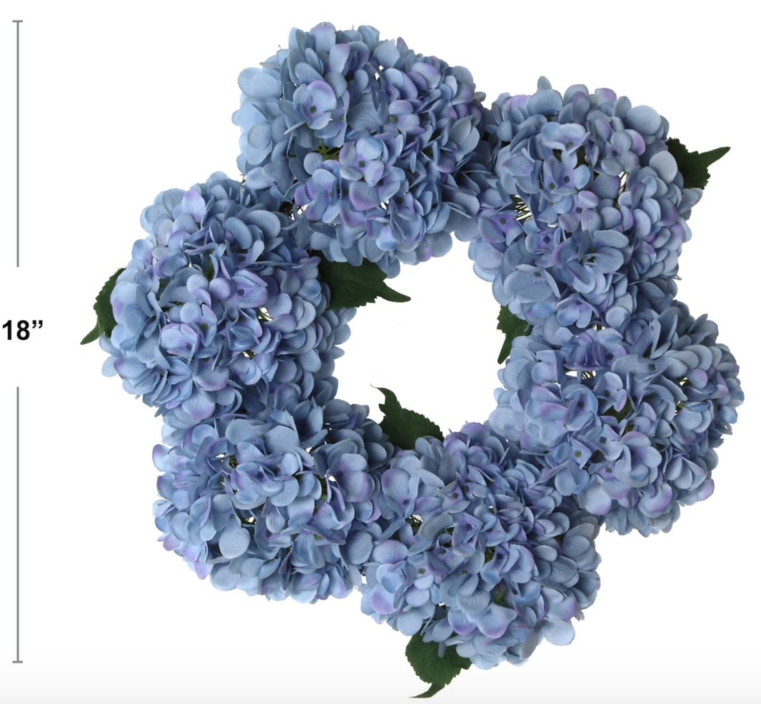Medium Luxury Blue Silk Hydrangea Wreath, 18in UV Resistant, All-Season Beauty