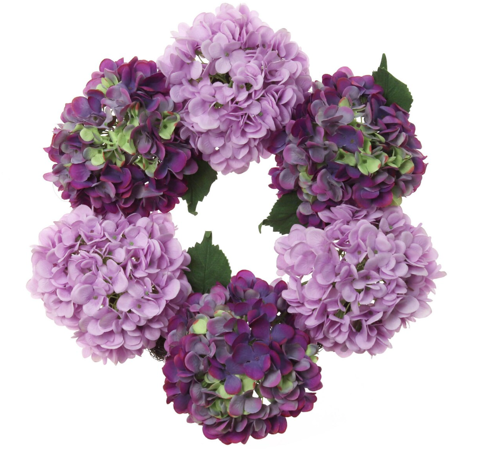 Purple Lilac Floral Hydrangea Wreath, 18in Home Decor