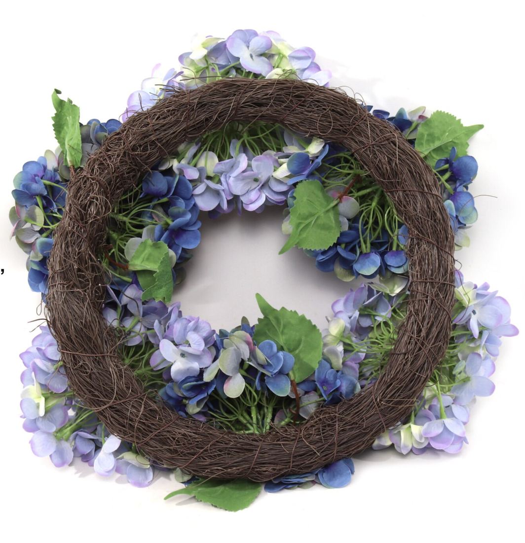 Silk Hydrangea Wreath Medium Luxury Mixed Blue 18in