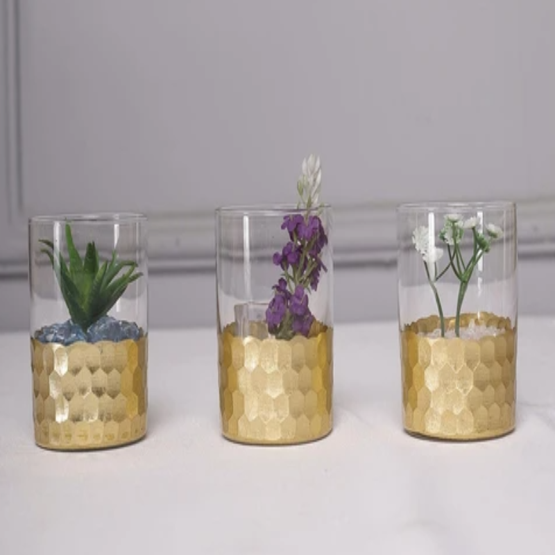Camila Gold Glass Honeycomb Vase/Candle Holder