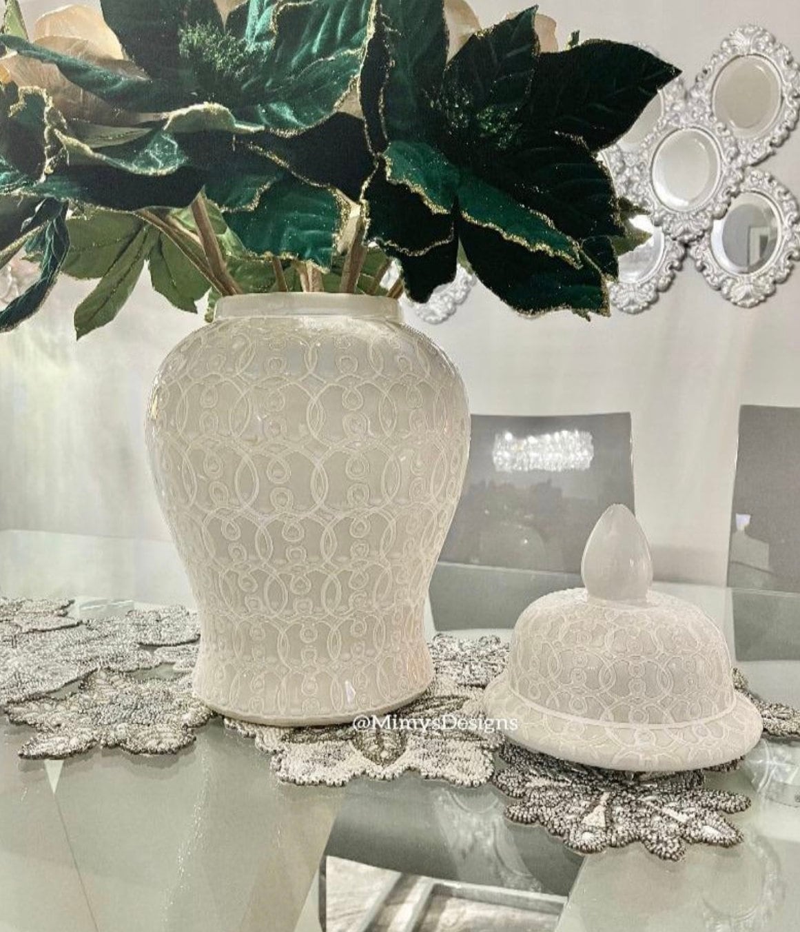 Totally Glam Aura Ginger Jar White Vase for flowers