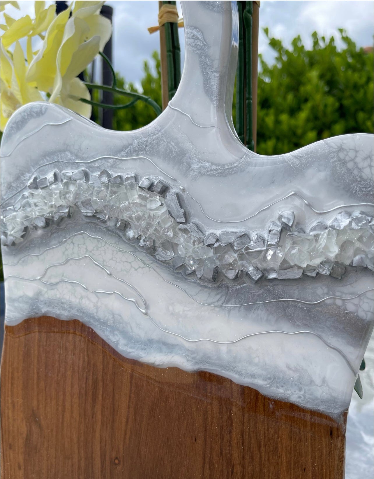 Silver & White Geode Resin Serving Board, Large