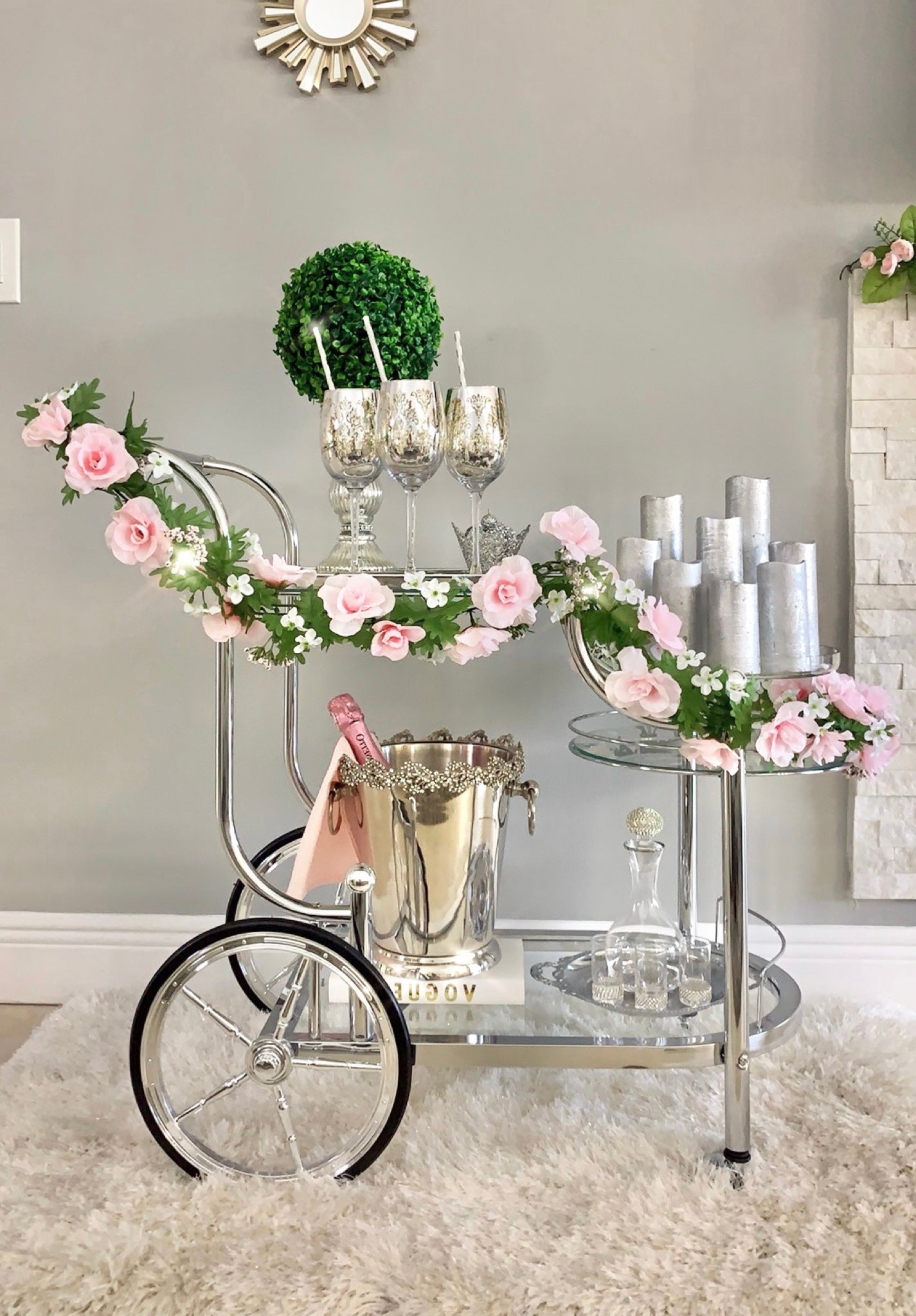 Isabella Silver Serving Bar Cart