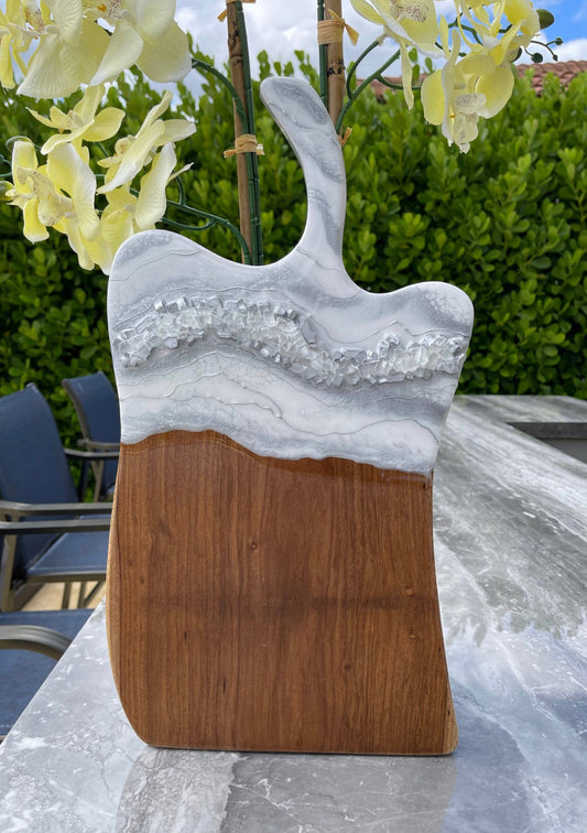 Silver & White Geode Resin Serving Board, Large