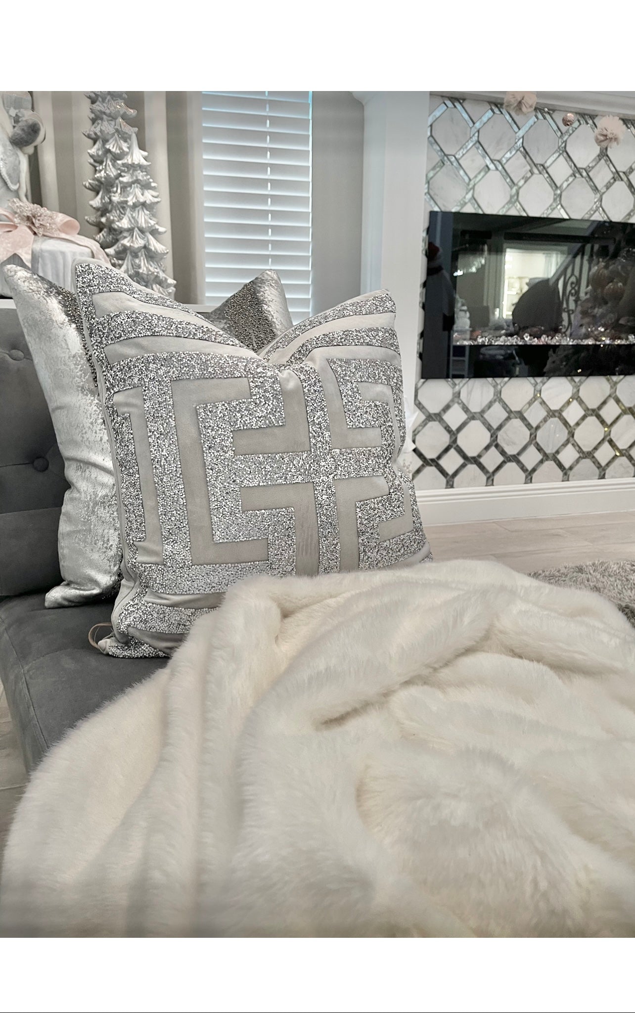 Ariel Grey Silver Pillow – Totally Glam Home Decor